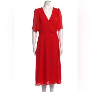 Alice + Olivia Bright Red V-Neck Midi Wrap Dress size 10